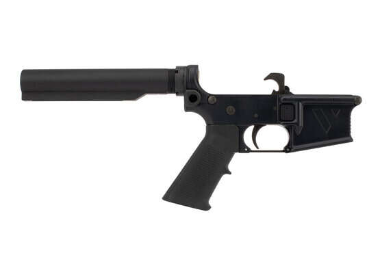VLTOR AR15 complete lower receiver assembly with A5 buffer features a large magazine release button